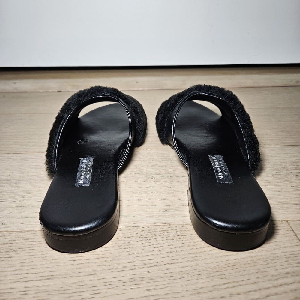 Newbark Women's Size 10 Yasmin Leather Shearling Slide Flat Sandal Black - Picture 6 of 11
